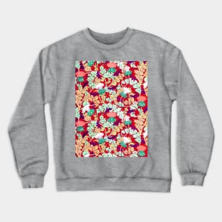 RAVENS,CICADAS AND WHITE RED THISTLES WITH GREEN LEAVES Art Nouveau Floral Pattern Crewneck Sweatshirt